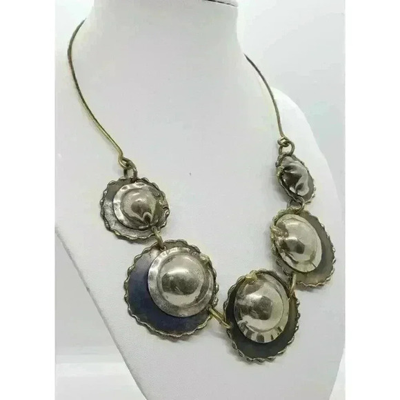 Vintage MCM Necklace Choker Brutalist Primitive Silver Copper Bronze Artist Made - Picture 2 of 8